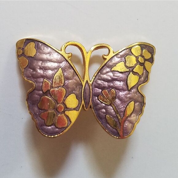 Vintage Purple and Gold Tone Butterfly Pin - Picture 1 of 4